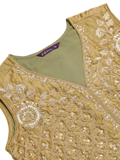 Pista Silk Embroidered Co-Ord Set with Dupatta for Women
