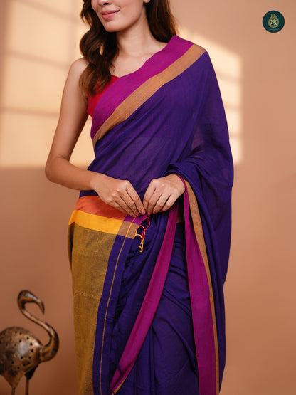 Solid Mul Cotton Saree - Pansy Purple