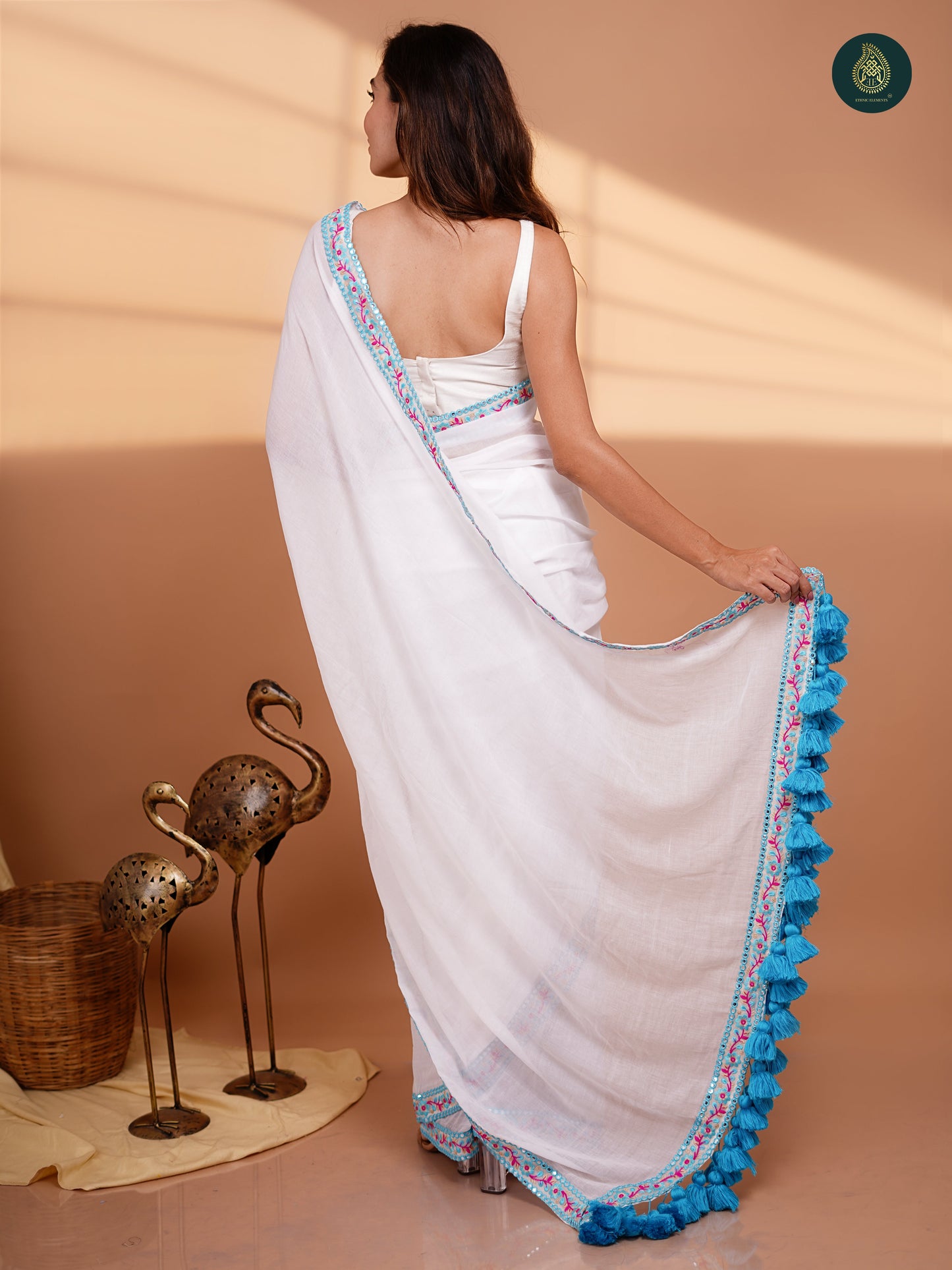 Powder Blue Embroidered Saree