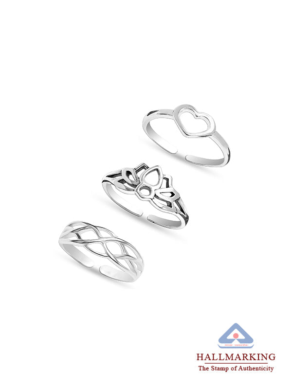 Mystic Heart & Charm Toe Ring Trio