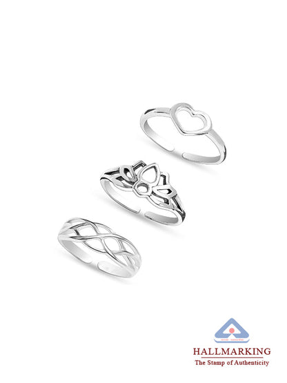 Mystic Heart & Charm Toe Ring Trio