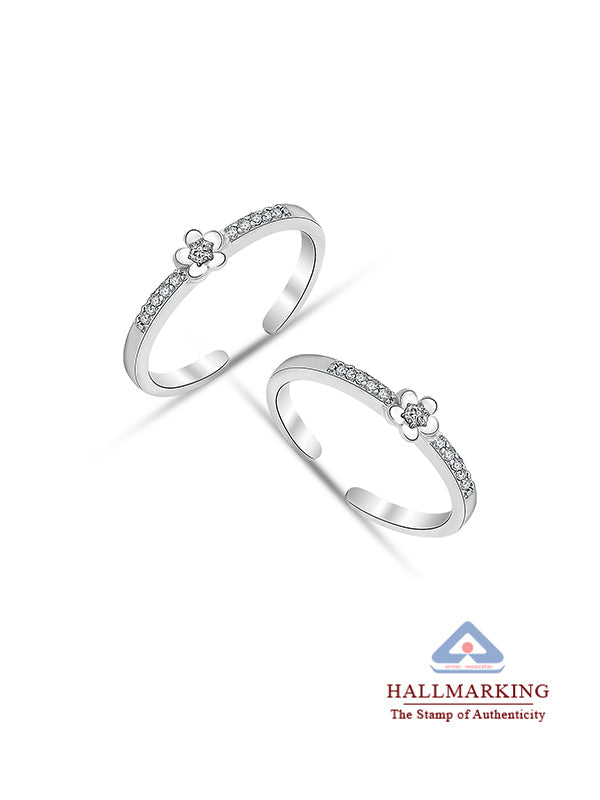 CZ Flower Adjustable Toe Ring with hallmark