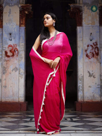 Classic Pink Saadgi Mul Cotton Solid Saree