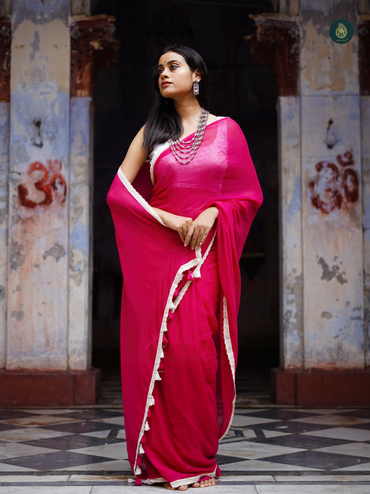 Classic Pink Saadgi Mul Cotton Solid Saree