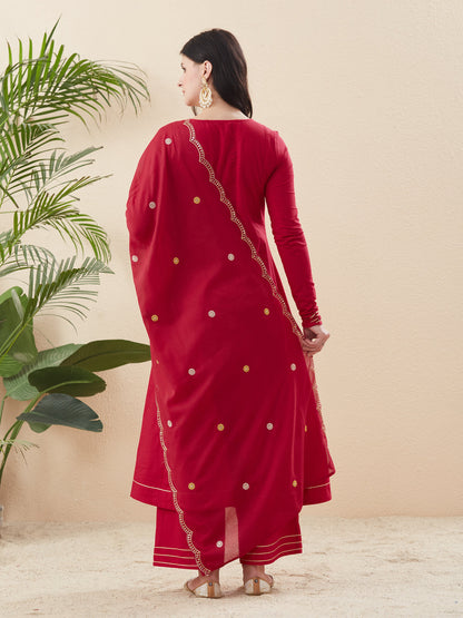 Rani Cotton Embroidered Anarkali Suit Set with Dupatta for Women
