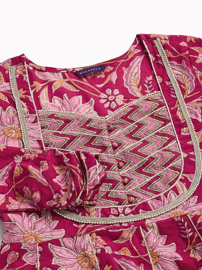 Rani Cotton Printed Kurta with  Palazzo & Dupatta Set for women