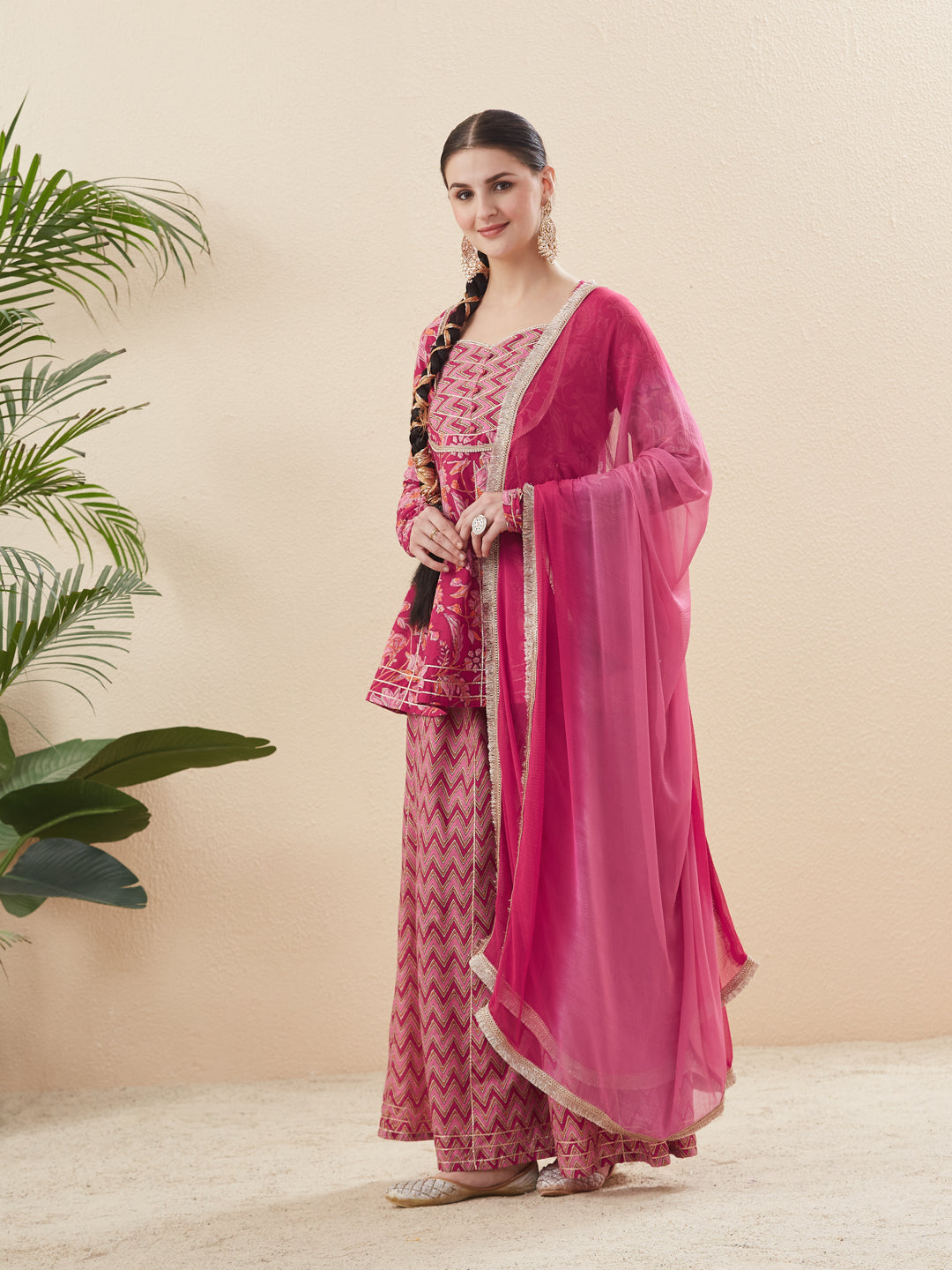 Rani Cotton Printed Kurta with  Palazzo & Dupatta Set for women