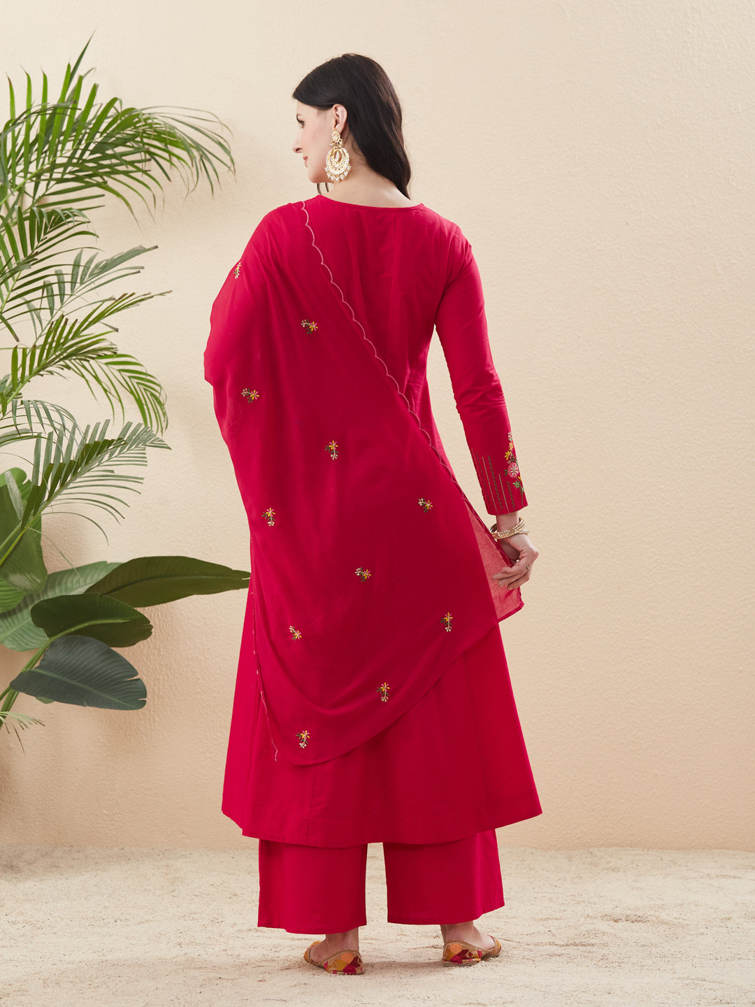Rani Cotton Embroidered Anarkali Suit Set with Dupatta for Women