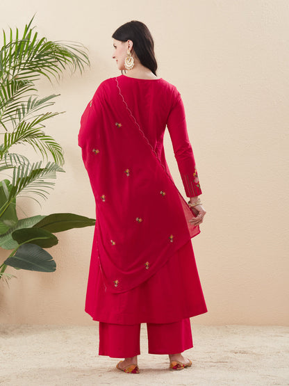 Rani Cotton Embroidered Anarkali Suit Set with Dupatta for Women