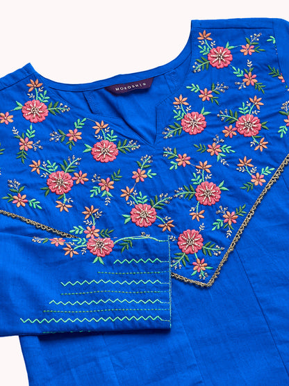 Royal Blue Cotton Traditional Anarkali Set with Dupatta for Women