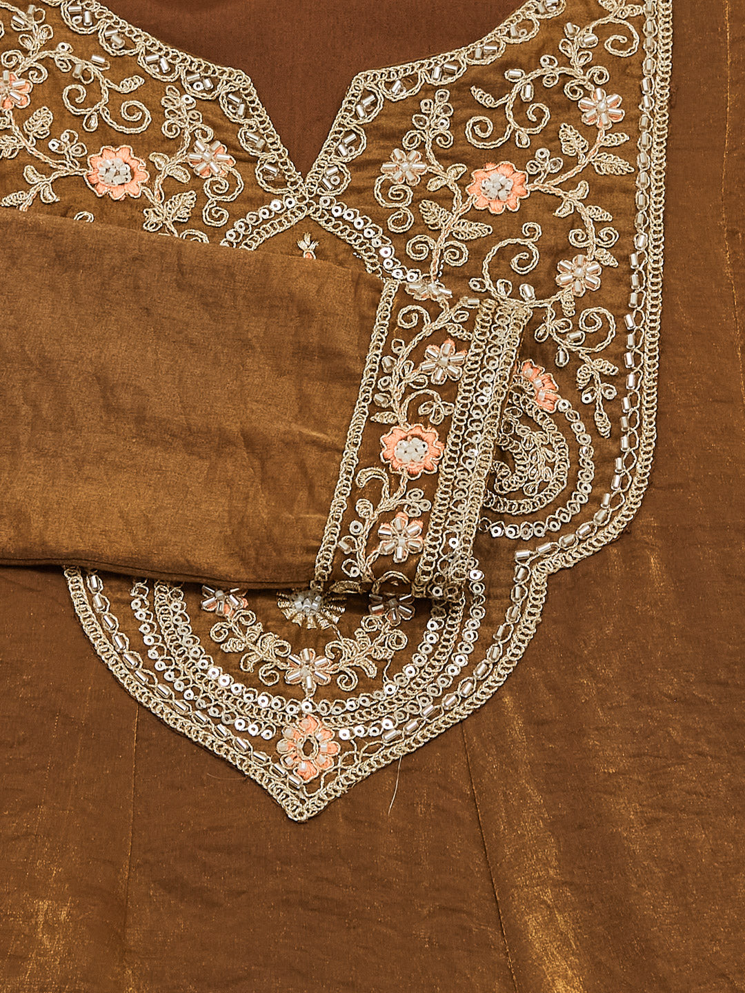 Brown Silk Embroidered Anarkali Kurta Palazzo Set with Dupatta For Women