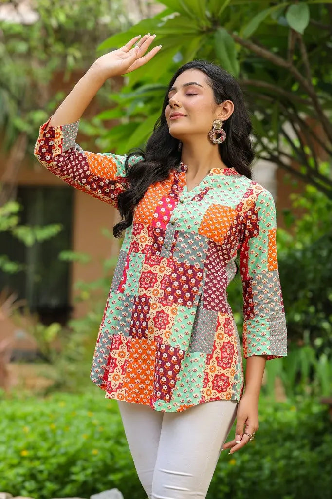 Women Red Patch Printed A-line Top
