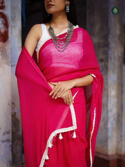 Classic Pink Saadgi Mul Cotton Solid Saree