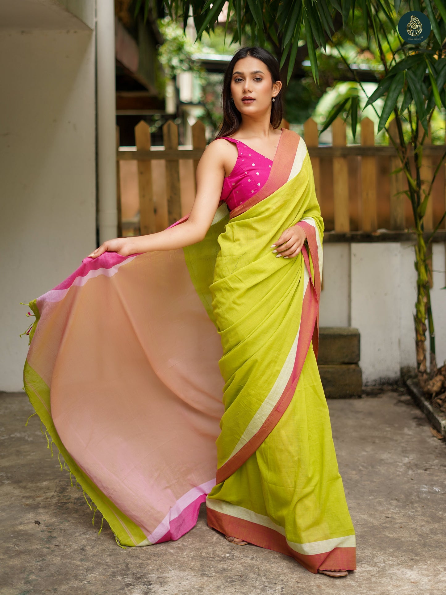 Solid Mul Cotton Saree - Patel Green