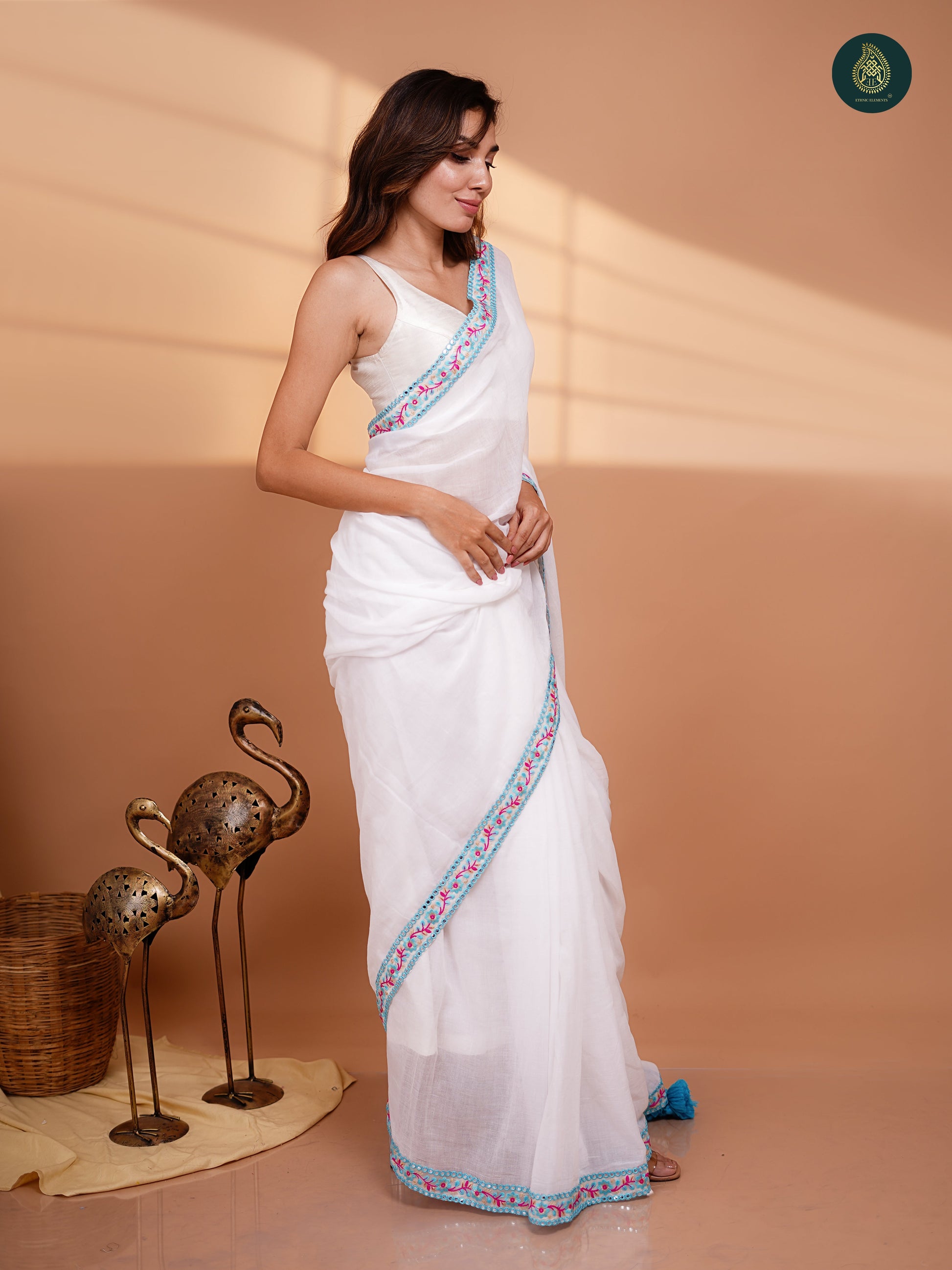 Powder Blue Embroidered Saree