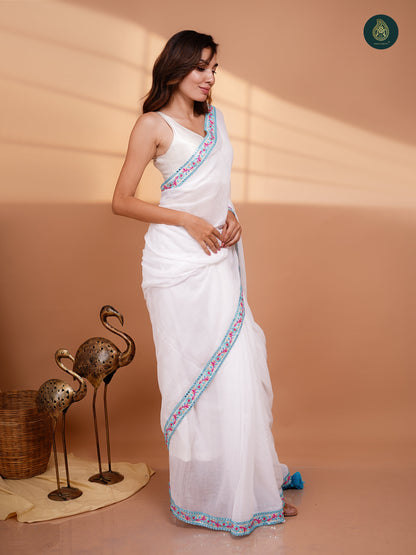 Powder Blue Embroidered Saree