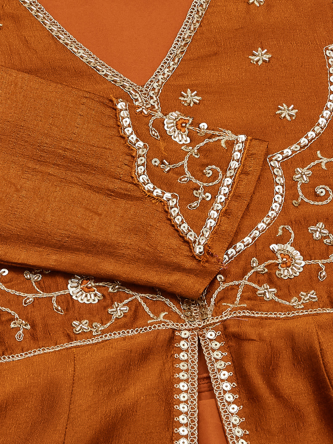 Women’s Rust Embroidered Silk Anarkali Suit with Dupatta