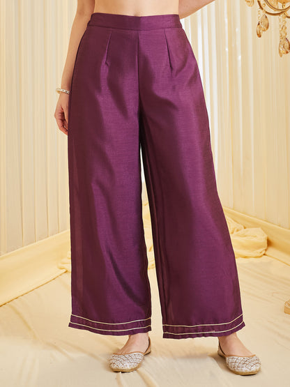 Purple Anarkali Style Embroidered Silk Suit Set With Dupatta for Women