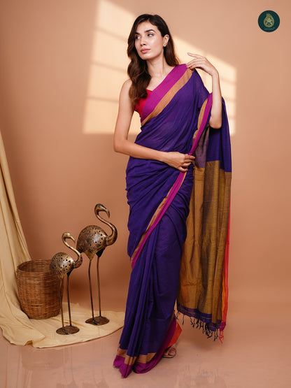 Solid Mul Cotton Saree - Pansy Purple