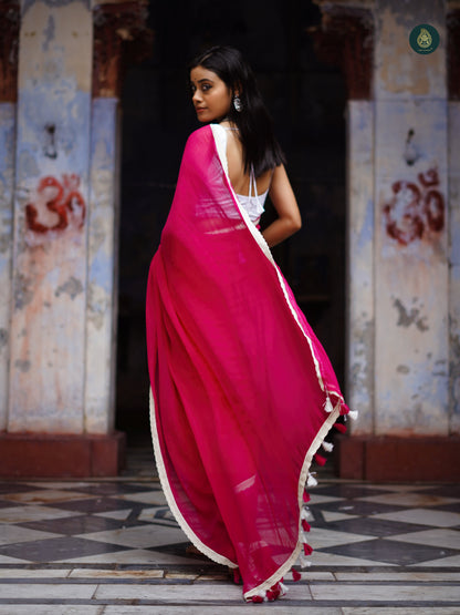 Classic Pink Saadgi Mul Cotton Solid Saree
