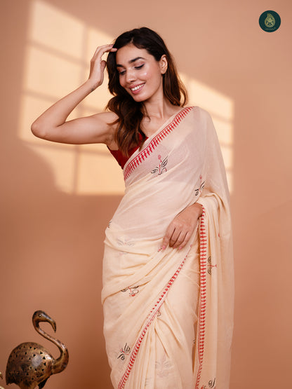 Drishti Hand Block Printed Mul Cotton Saree