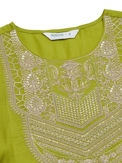 Women’s Neon Embroidered Kurta Palazzo With Dupatta set