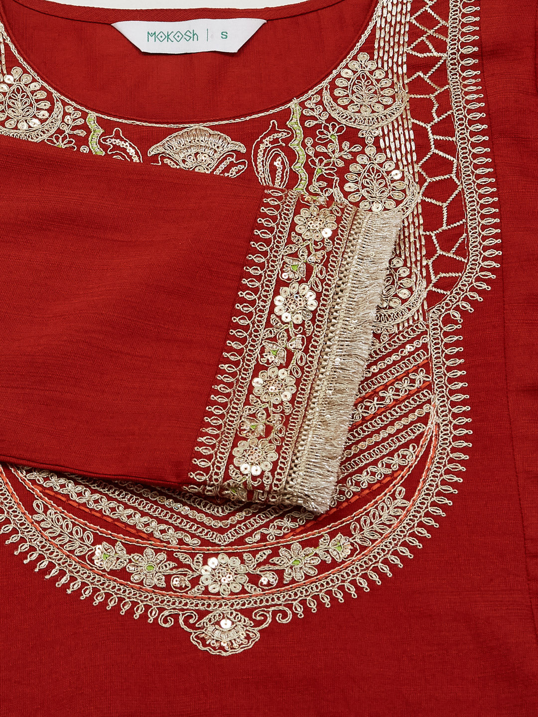 Rust Silk Embroidered Festive Anarkali Palazzo Set with Dupatta For Women