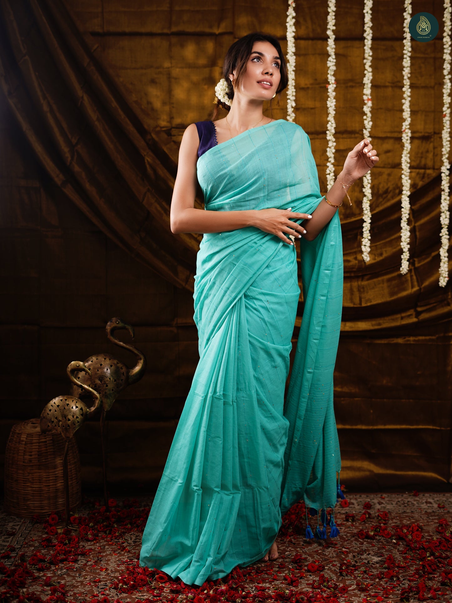 Oxford Blue Sequined Mul Cotton Saree