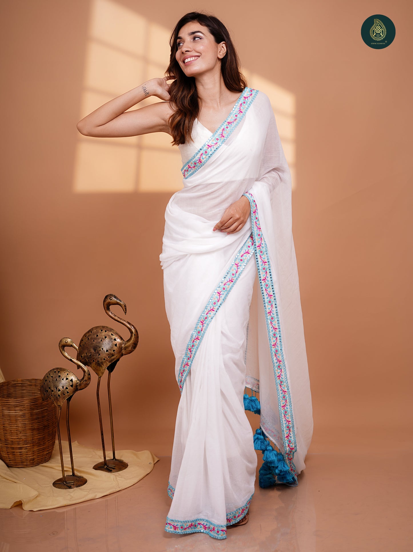 Powder Blue Embroidered Saree