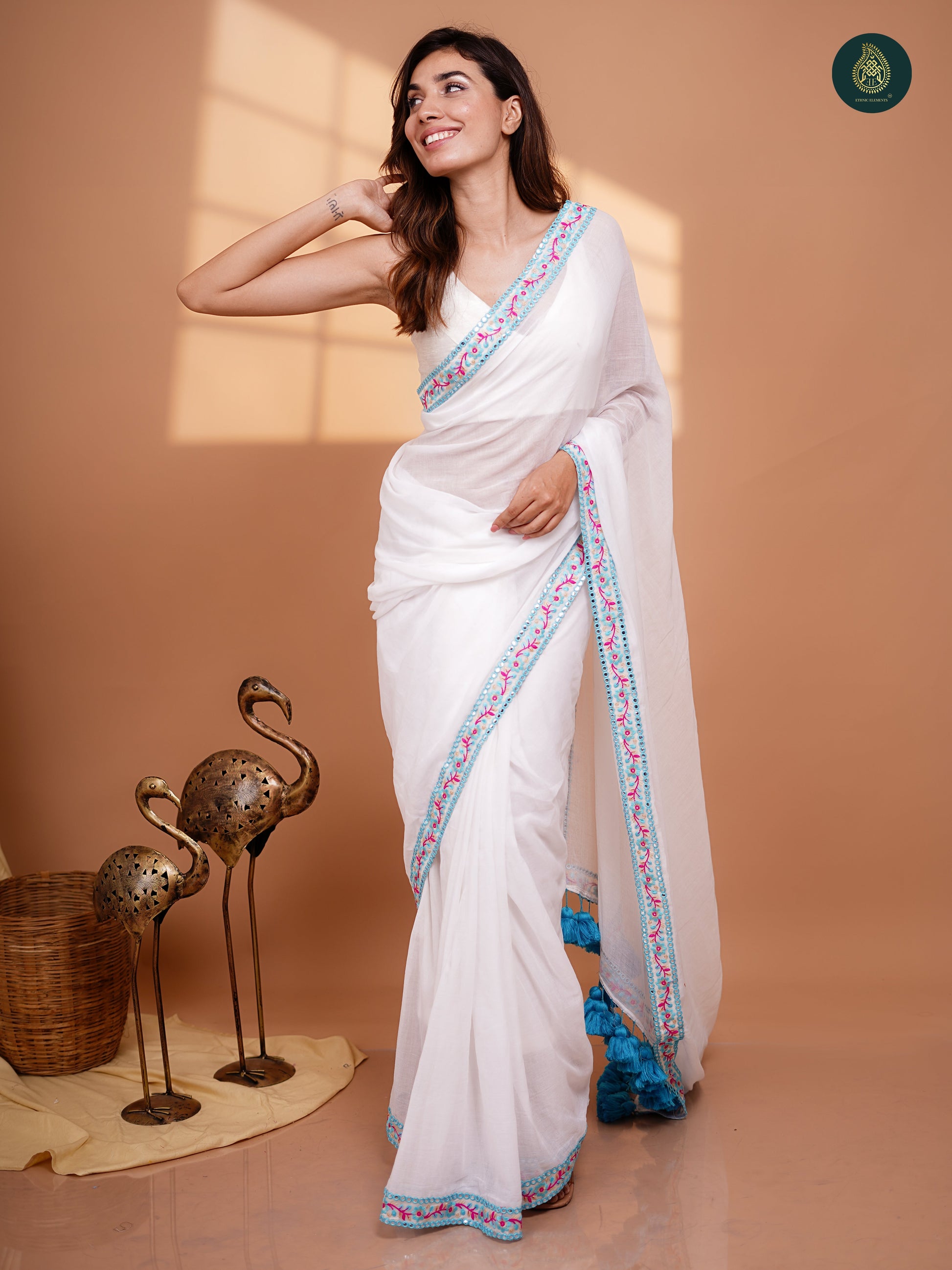Powder Blue Embroidered Saree