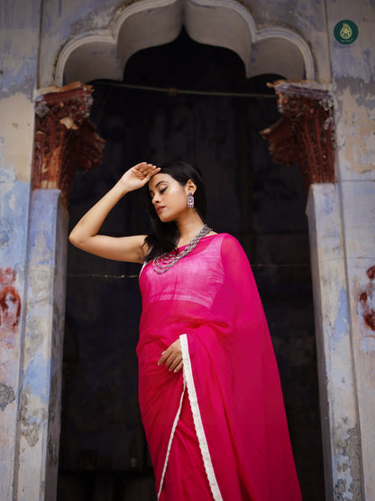 Classic Pink Saadgi Mul Cotton Solid Saree