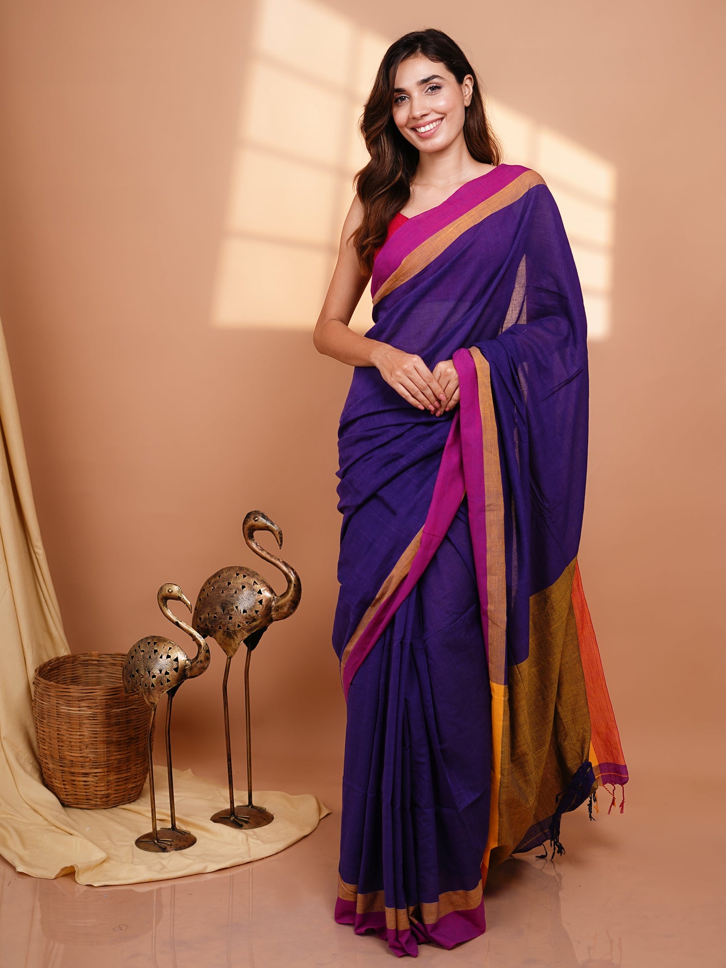 Solid Mul Cotton Saree - Pansy Purple