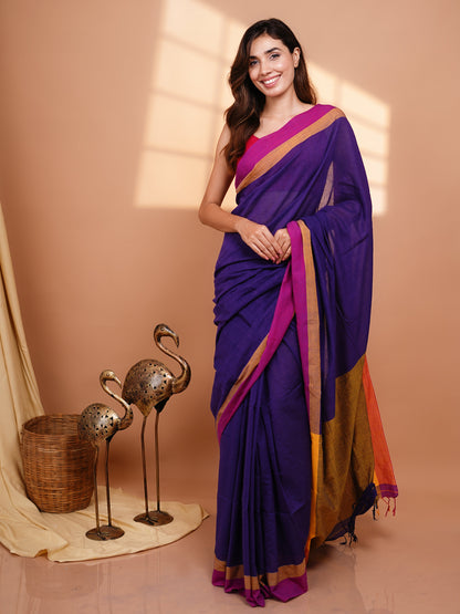 Solid Mul Cotton Saree - Pansy Purple