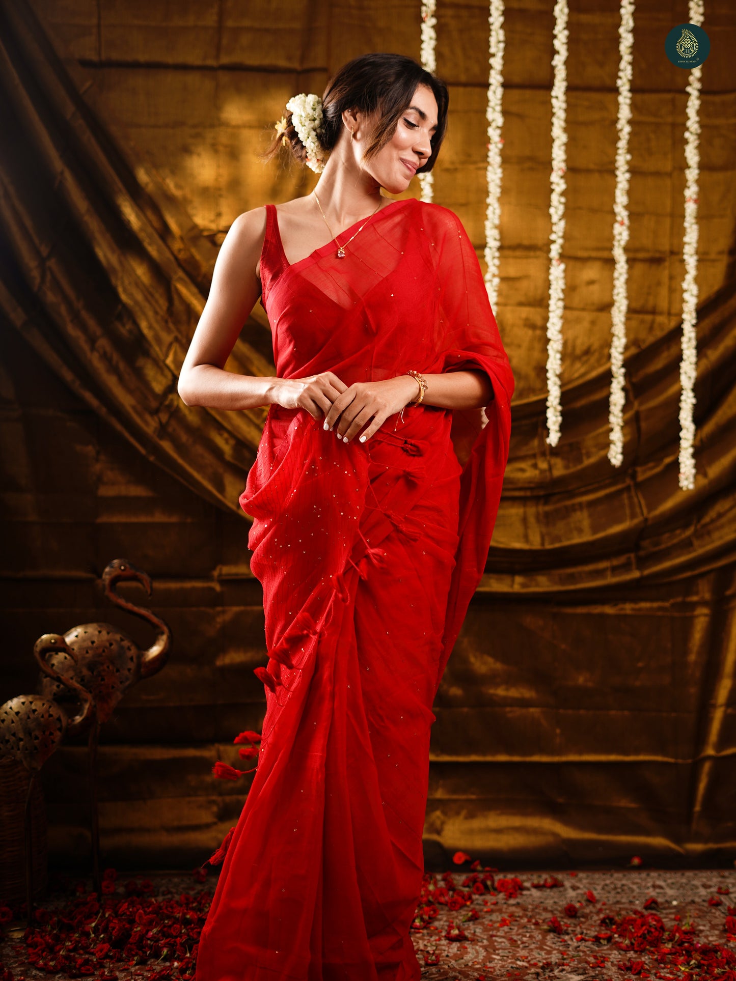 Charm Red Sequence Mul Cotton Saree