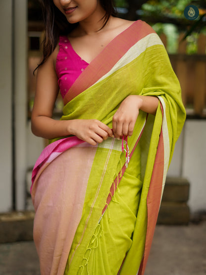 Solid Mul Cotton Saree - Patel Green