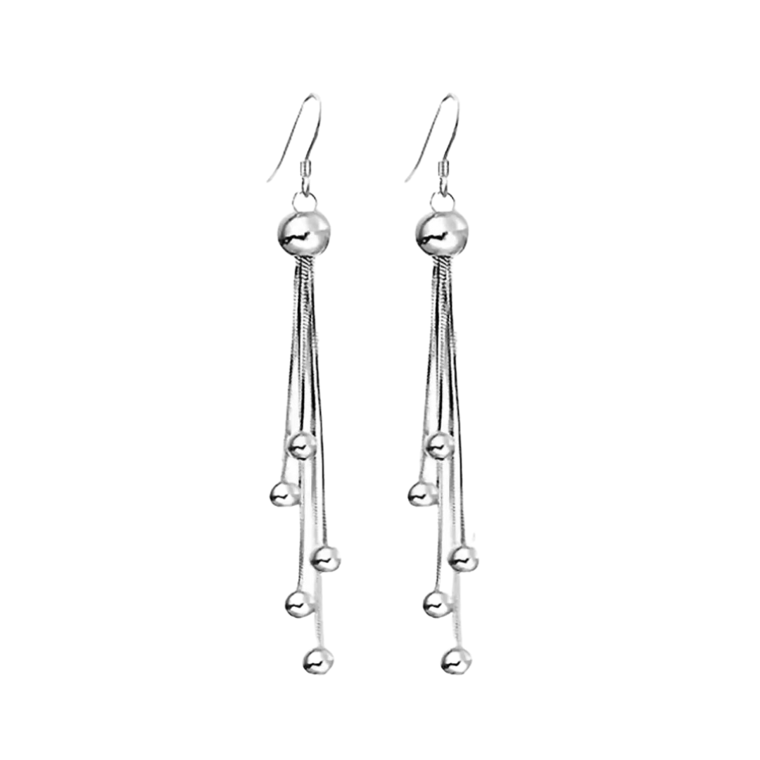 Nilu's Collection Silver Plated Long Five Beads Retro Earrings Flash Jewelry for Girls and Women Alloy Drops & Danglers