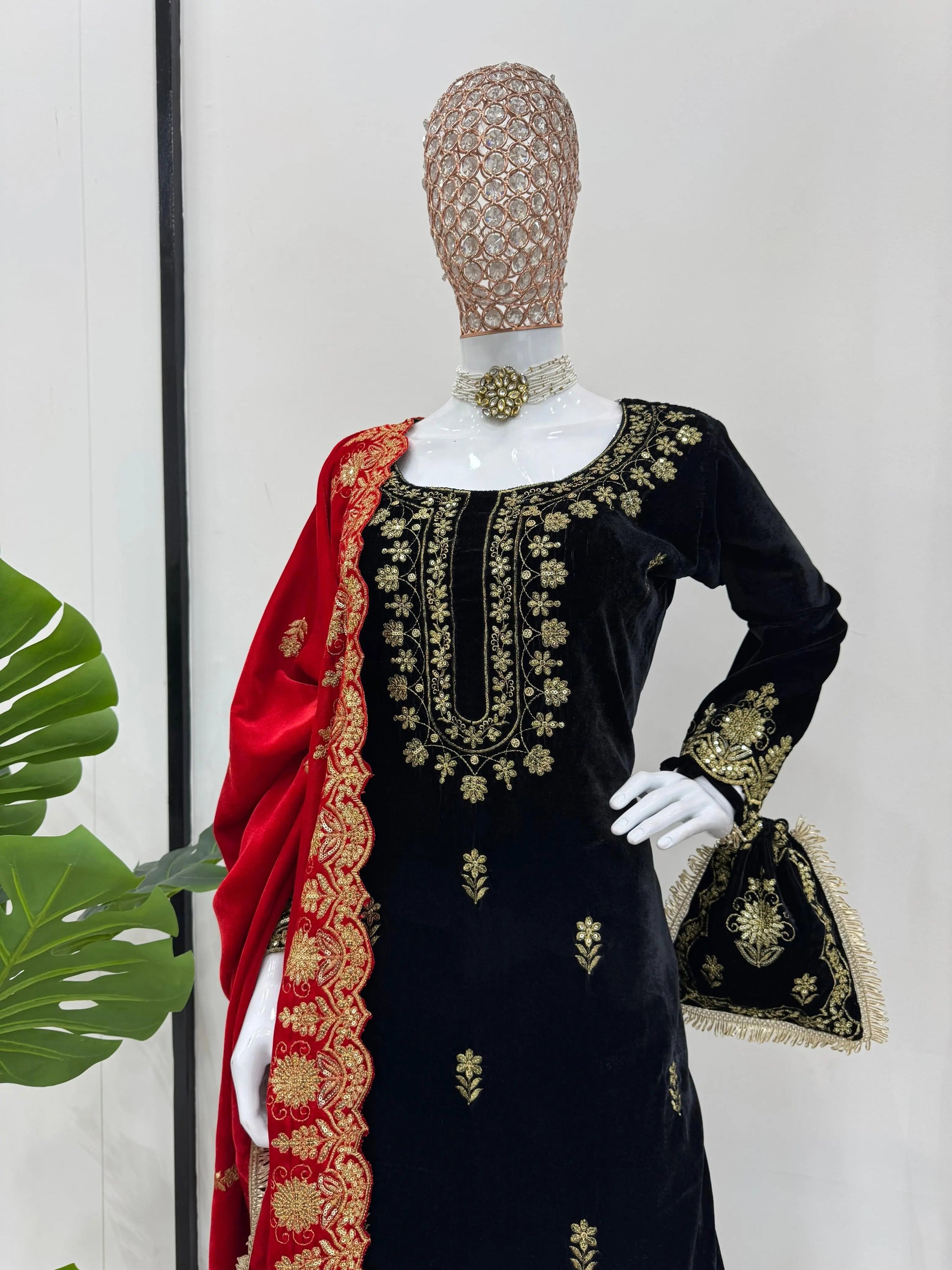 Ethenika Fine Velvet Golden Thread Embroidery work Velvet Kurti Sharara - Premium  from Ethenika.com  - Just INR 4990! Shop now at Ethenika.com 