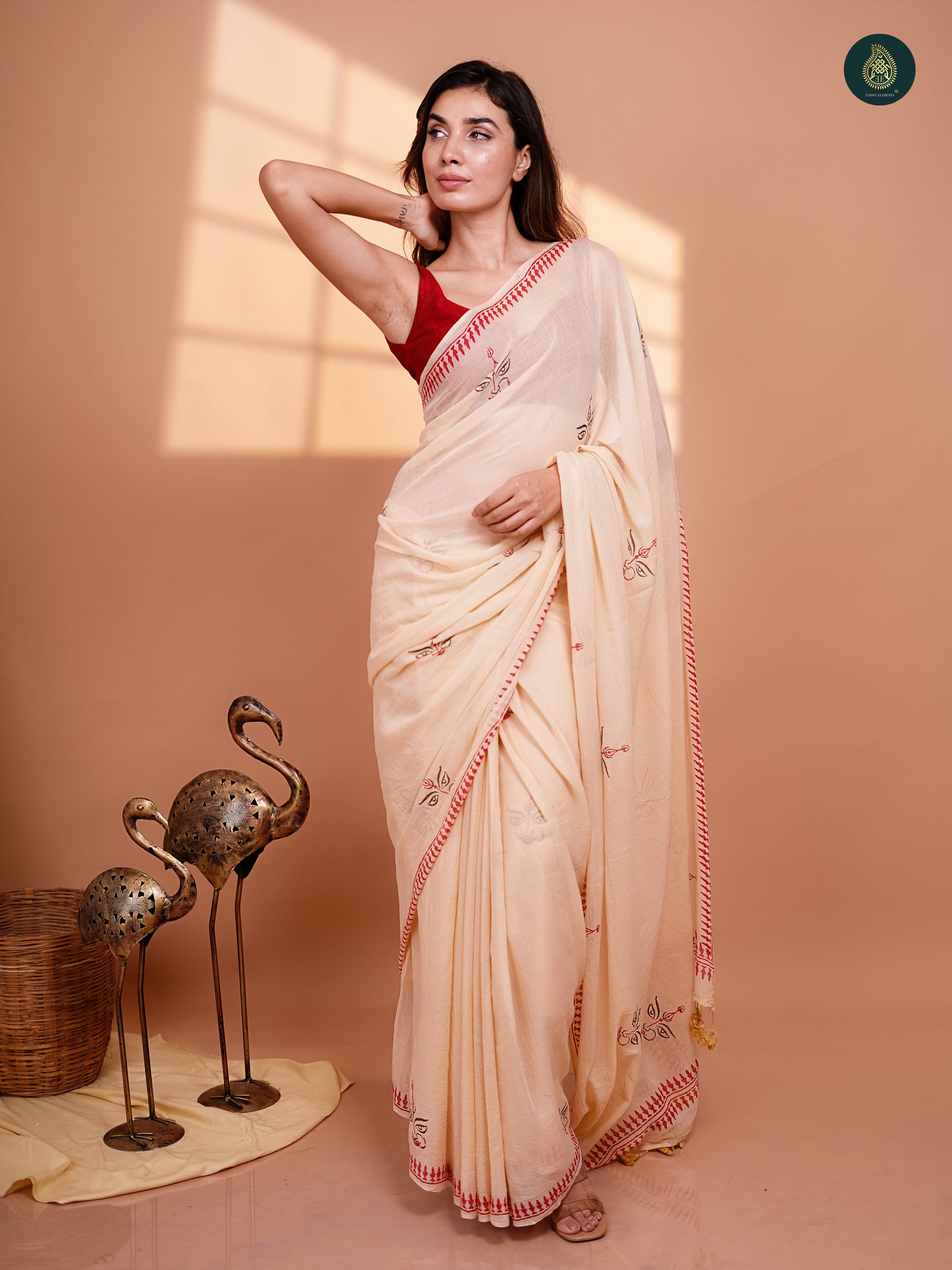 Drishti Hand Block Printed Mul Cotton Saree
