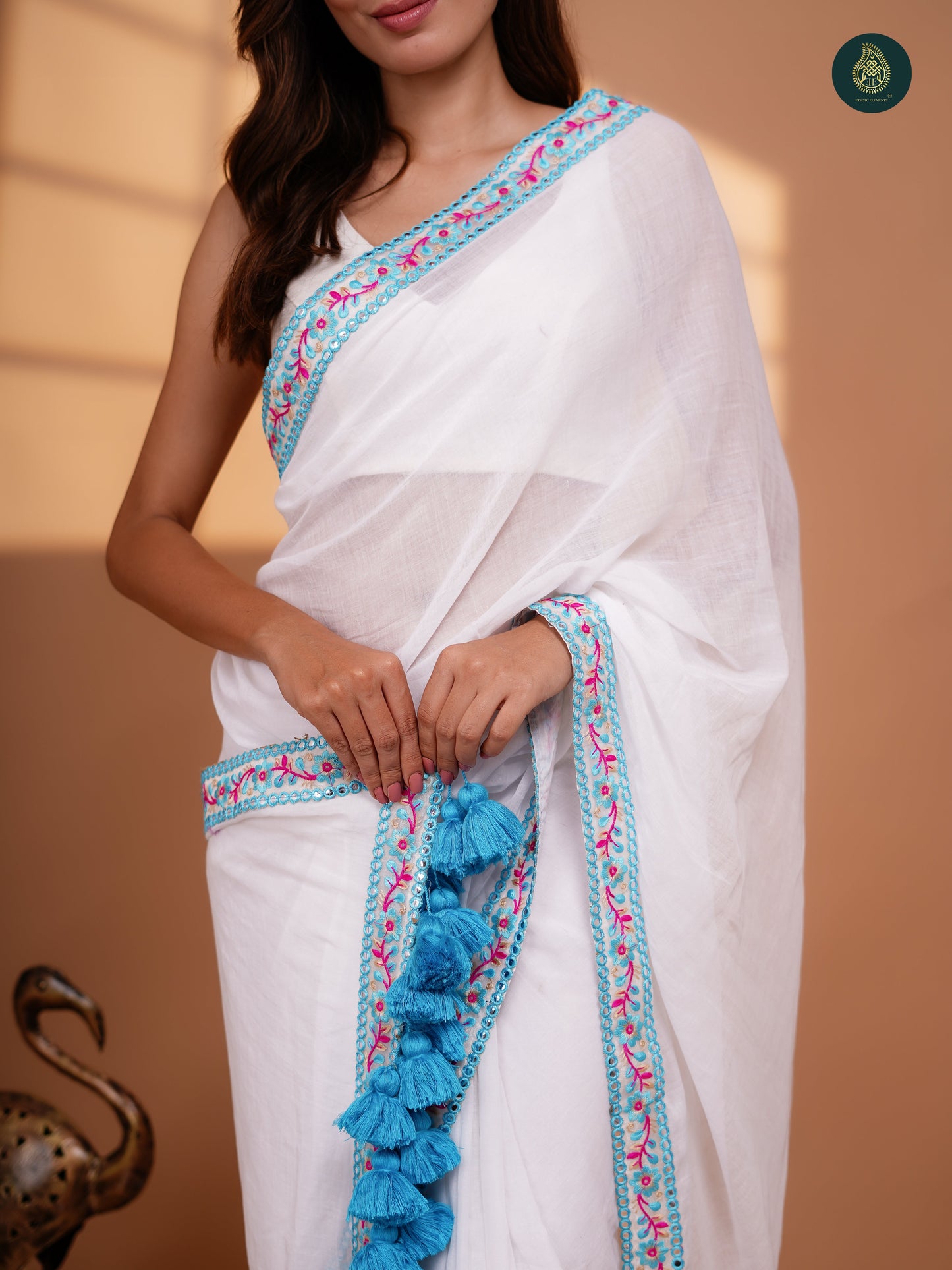 Powder Blue Embroidered Saree