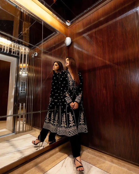 Velvet Heavy Anarkali Embroided Gown (Stitched) - Premium  from Ethenika.com - Just INR 2499! Shop now at Ethenika.com 