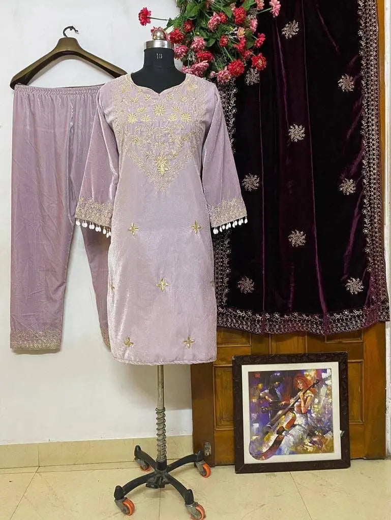 Thread Embroidery work Winter Velvet Suit (Stitched) - Premium  from Ethenika.com - Just INR 2590! Shop now at Ethenika.com 