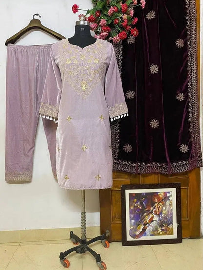 Thread Embroidery work Winter Velvet Suit (Stitched) - Premium  from Ethenika.com - Just INR 2590! Shop now at Ethenika.com 