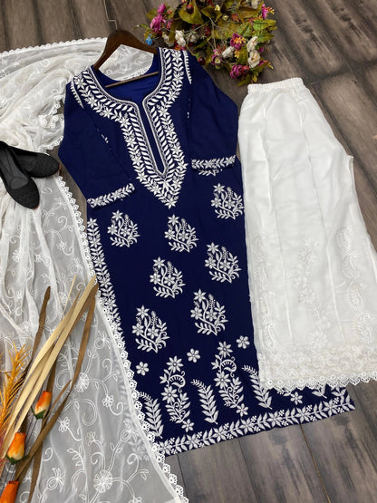 Thread Embroidery work Kurti Pant Dupatta Set (Stitched) - Premium  from Ethenika.com - Just INR 2490! Shop now at Ethenika.com 
