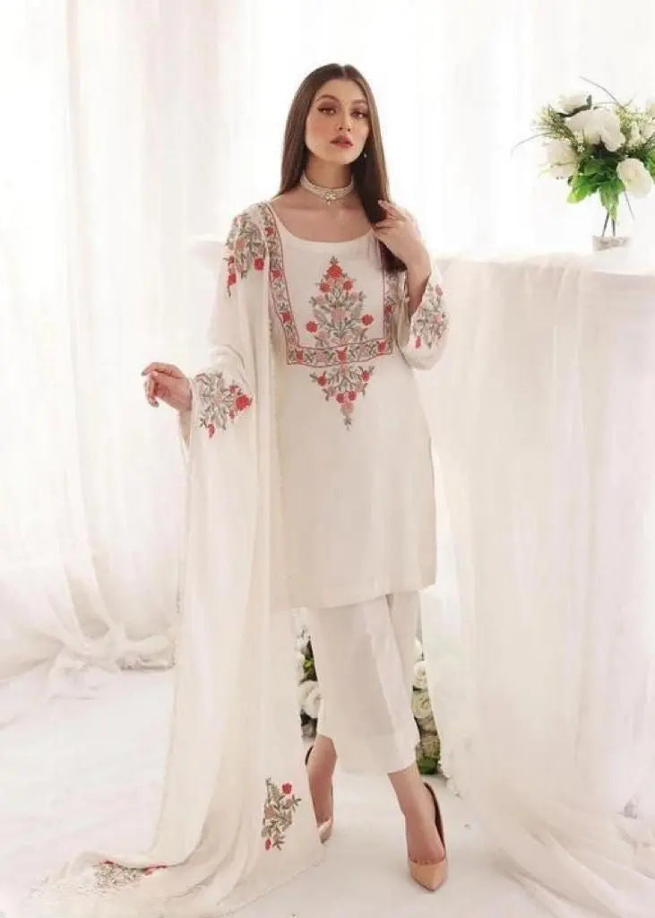 Georgette Embroidery work Kurti Pant Dupatta Set - Premium  from Ethenika.com - Just INR 2190! Shop now at Ethenika.com 