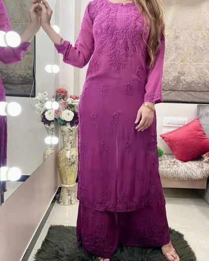 Rayon Chain Stitch Thread work Kurti Palazzo - Premium  from Ethenika.com - Just INR 1790! Shop now at Ethenika.com 