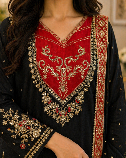 Sequence Embroidery Work Designer Kurti Palazzo Dupatta Set