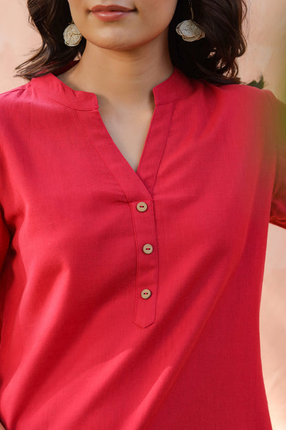 Women Mandarin Collar Pure Cotton Top