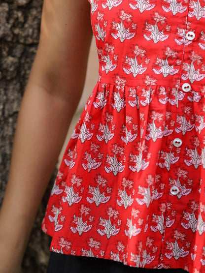 Women Ethnic Motifs Print Shoulder Straps Peplum Top