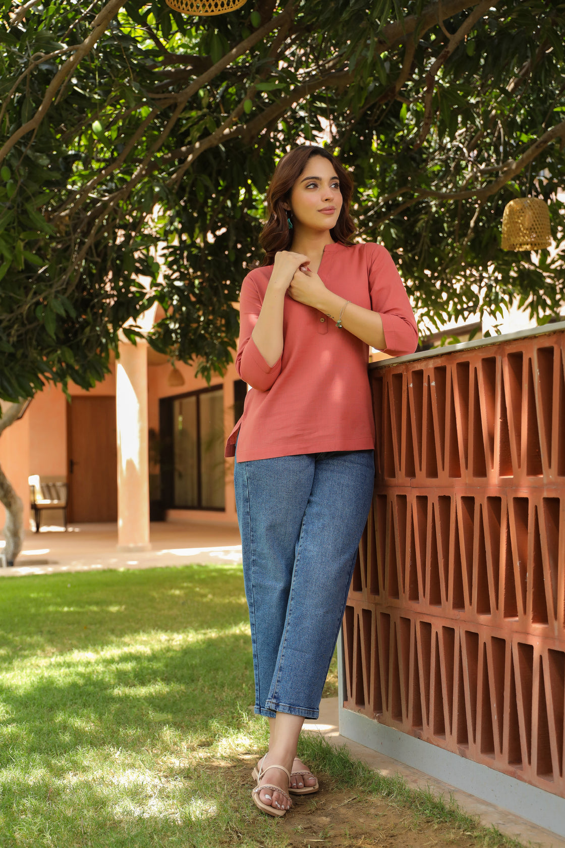 Women Pure Cotton Mandarin Collar Kurti
