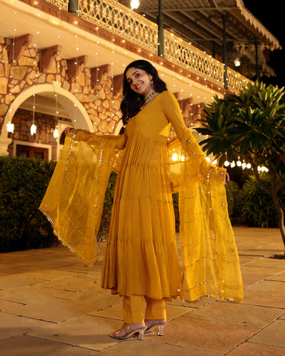 Shimmering Mustard Sequin Georgette Suit Set